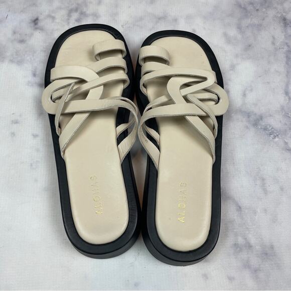 Alohas Ivory Toe Ring Strappy Flat Sandals Flip Flops Minimalist Sz 41 - Picture 5 of 10